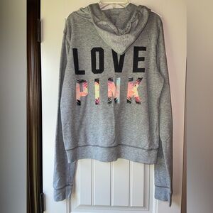 PINK hoodie, Heather grey, front pocket, lightweight,